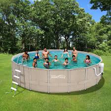 Summer Waves Elite Light Wicker 18 Ft Round X 52 In Deep Metal Frame Above Ground Pool Package Nb2232 The Home Depot Best Above Ground Pool In Ground Pools Above Ground Pool