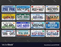 Usa Vehicle Registration Plates With State Symbols Vector American Car Number Plates Of Kansas Car Number Plates Vehicle Registration Plate Car License Plates