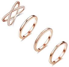 Buy gold engagement rings, gold wedding rings etc. Loyallook 4pcs Stainless Steel Stacking Wedding Band Rings Women Cz Criss Cross Ring Girls Engagement Eternity Knuckle Mid Ring Set Silver Rose Gold Tone Size 4 10 Amazon Ae