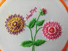 Dahlia Flower Embroidery Double Color Lazy Daisy Stitch Dalias Bordadas A Mano Artesd Olga Youtu Hand Embroidery Ribbon Embroidery Brazilian Embroidery