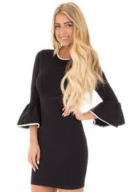 Black And White Bodycon 3 4 Bell Sleeve Dress Dresses Fabulous Dresses White Bodycon