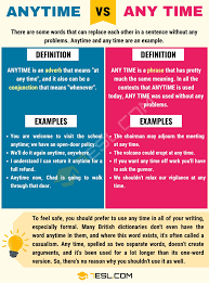 Anytime Vs Any Time How To Use Anytime Or Any Time In Sentences Learn English Words English Vocabulary Words Learn English