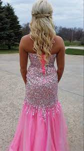 Pink Mermaid Rhinestone Dress With Blonde Curled Hair Pink Prom Dresses Mermaid Pretty Dresses Formal Dresses Prom