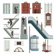 500 to 5000 maximum rise(m): Free Vector Elevator And Stairs Set