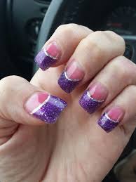 (£3.99/100g) bling art coffin false nails red glitter gel matte fake medium acrylic tips glue. Acrylic Two Toned Pink Nail Bed With Purple Glitter Tips Pink Nails Nails Manicure