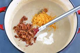 Combine hash browns, cheddar cheese, chicken broth, cream of chicken soup, bacon bits and cream cheese in slow cooker. 30 Minute Loaded Baked Potato Soup Creamy Comfort In A Bowl Foodal