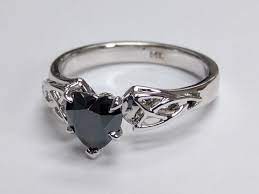 European Engagement Ring Black Heart Diamond Triquetra Celtic Engagement Ring In 14k W Black Diamond Ring Engagement Black Diamond Ring Black Engagement Ring