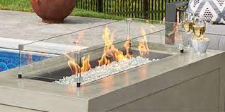 All our fire pit glass wind guards are made from tempered glass and are available in round, square, rectangular and linear configurations. Custom Glass Wind Guard The Outdoor Greatroom Company