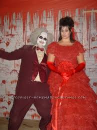 Chuck wears the cheesy red sweater as it's meant to be worn while delia wears it as pants with suspenders. Coolest Beetlejuice And Lydia Couple Costume
