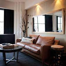 Navy And Cognac Leather Sofa Decor Living Room Designs Living Room Mirrors