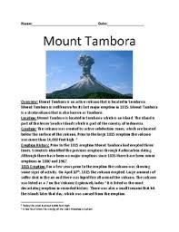 Mount Tambora 1815 Eruption History Facts Lesson Information Review Questions