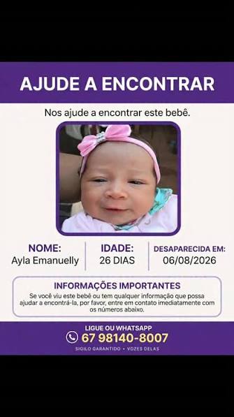 Caso Ayla: Bebê permanece desaparecida e Ministério da Justiça emite alerta  para localizar; polícia civil investiga caso