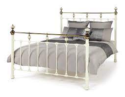 Constructed from steel for strong support. 4ft6 Abigail Traditional Victorian Style Ivory White Brass Metal Bed Frame Helibeds