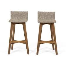 La Brea Outdoor Acacia Wood And Wicker Barstools Set Of 2 By Christopher Knight Home Light Brown Teak Finish Bar Stools Acacia Wood Patio Furniture Deals