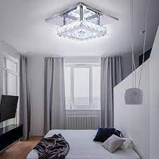 Dixun Modern Mini Led Chandelier Semi Flush Mount Chrome Crystal Lighting Ceiling Crystal Lamp Bedroom Light Fittings Bedroom Crystal Lighting Bedroom Lighting