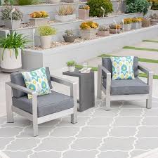 From our expanded savannah collection, a classic collection featuring a woven lattice design and a brown bronzed powder coat finish. Must Have Darius Outdoor Aluminum Club Chairs With Side Table Sliver Gray From Noble House Accuweather Shop