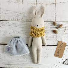 Bunny Doll With Blue Dress Organic Toy Easter Bunny For Baby Gift Rabbit Doll Minimalist Soft Doll Stuffed Animal Handmade Cuddly Toy Soft Dolls Bunny Doll Rabbit Dolls