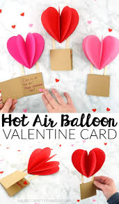 Glue folded paper hearts to the front of a blank card to make a bouquet. 3d Hot Air Balloon Card Valentine Crafts For Kids Valentine S Cards For Kids Valentine S Day Crafts For Kids
