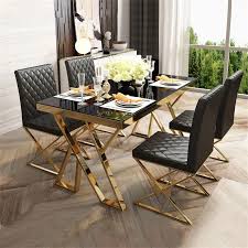 Clara walnut, glass dining table, tempered glass with wanut metal metal base. Modern Black Rectangle Tempered Glass 55 Dining Table