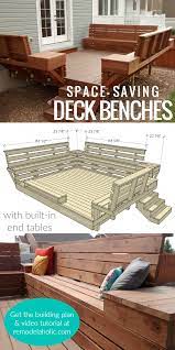 Diy Space Saving Deck Benches With Built In Tables Building Plan And Tutorial Remodelaholic Deck Bench Deck Seating Diy Deck
