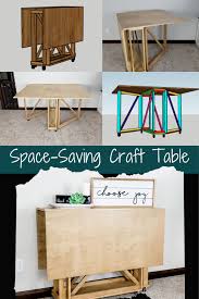 Diy Folding Craft And Sewing Table In Her Garage In 2020 Diy Sewing Table Sewing Table Craft Table Diy