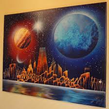 There are acrylic paints designed to adhere to leather products, including shoes. Planets Nyc Skyline Spray Paint Art Spray Paint Artwork Spray Paint Art Painting