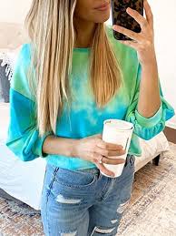 Check spelling or type a new query. Cichic T Shirt Tie And Dye Mode Femme Gradient Couleur Top Bleu Vert T Shirts Hauts