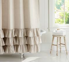 Guest Bathroom Linen Ruffle Shower Curtain Pottery Barn Also Comes In White Goes Ruffle Shower Curtains Fabric Shower Curtains Bathroom Shower Curtains