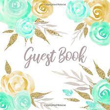 Mint green and gold floral pattern. Guest Book Mint Green White Gray And Gold Glitter Floral Sign In Book For Wedding Birthday Or Baby Shower With Space For Guests To Write Lines And Gift Log Square Size