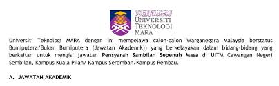 Jawatan kosong pensyarah uitm perak. Jawatan Kosong On Twitter Universiti Teknologi Mara Uitm Negeri Sembilan Jawatan Iklan Penuh Https T Co Qn27rvrfkj Kerjakosong Jawatankosong Peluangkerjaya Carikerja Hiringnow Jobstreet Https T Co Rctbtb0tzw