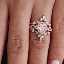 Pear Morganite Diamond Halo Twist Shank With Ring Guards Etsy Victorian Engagement Rings Wedding Ring Guard Wedding Rings Vintage