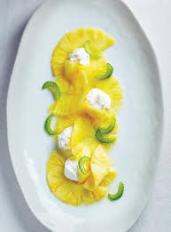 Carpaccio D Ananas Creme A La Ricotta Et Celeri Confit Ricardo Recipe Dessert Presentation Food Food And Drink