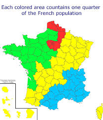 France Divided Into Four Areas Of Equal Population Country Maps Budget Travel Destinations France