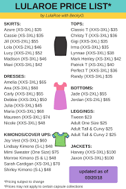 2018 Lularoe Price List With Christy T Debbie Maria