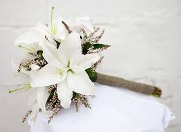 Hand Tied Bridal Bouquet White Lilies Four Seasons Florist Brighton Mi Lily Bouquet Wedding Hand Tied Bridal Bouquet Flower Bouquet Wedding