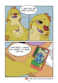 1boy alien animal genitalia anthro anus balls blush caught  cellphone closed eyes comic disney english text experiment (species) flat  colors front view half-closed eyes kaptcha lilo and stitch looking