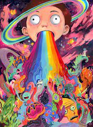 Pickles, tiny food, blue smiley faces. Psychedelic Rick And Morty Wallpaper Kolpaper Awesome Free Hd Wallpapers