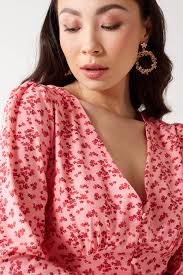 Glamorous Jenna Short Floral Button Up Dress in Pink