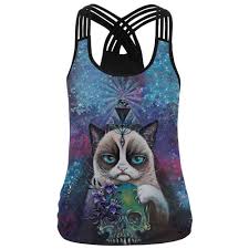3d Icin Huysuz Kedi Baskili Ust Kadin Kadin Spor Kaskorse Tanki Ustleri Geri Capraz Kolsuz T Shirt Tees Sporting Giyim Kategori Tank Tops Discountsclass Co