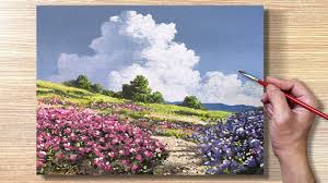 Field of flowers painting by jeff pittman. Acrylic Painting Flower Field And Big Clouds Landscape Youtube