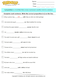 4th grade prepositional phrases printable worksheets. Fill In The Blanks With Correct Prepositions Worksheet Turtle Diary