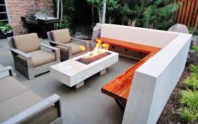 Cement Table Wooden Bench Small Fire Pit Small Space Gardening Garden Furniture Barbecue Terrace Decor Backyard Buildings Backyard