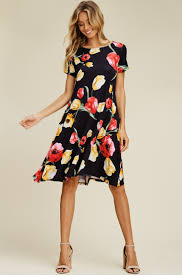 Black Floral Knit Midi Swing Dress Knit Swing Dress Midi Swing Dress Dresses