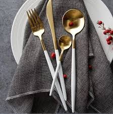 4 Pcs Gold And White Black Rose Gold Cutlery Dinnerware Etsy In 2020 Rose Gold Cutlery Gold Cutlery Dinnerware Etsy