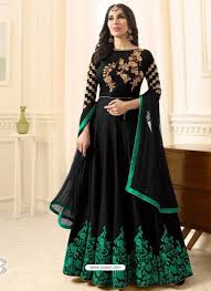 Flawless Black Raw Silk Embroidered Floor Length Suit Salwar Kameez Designs Dresses Dress Materials