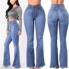 Earth tones & bell bottoms: Women Vintage High Waist Flared Bell Bottom Jeans Trendy Light Denim 70s Pants Walmart Canada