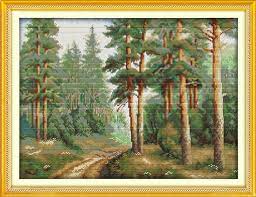With a beginner cross stitcher, i skip the backstitching (unless they're already familiar with how to do it) and just focus on the cross stitch. Needlework Diy Dmc Cross Stitch Sets For Embroidery Kits Pine Trees Woods Forest Landscape Country Patterns Cross Stitch Kits Set Comforter Stitch Matstitch Kigurumi Aliexpress