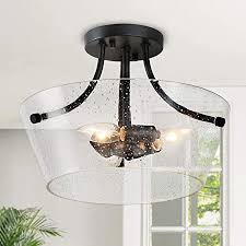 Different from flush mount lighting, semi flush semi flush lighting hangs by a stem off the ceiling, creating a gap between the light and ceiling. Ksana Modern Semi Flush Mount Ceiling Light Fixture With Seeded Glass For Bedroom Kitchen Hallway Entryway Laundry Room And Bathroom Black Amazon Com