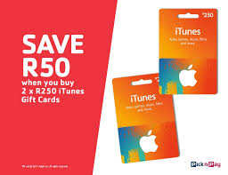 Maybe you would like to learn more about one of these? Pick N Pay On Twitter Purchase 2 X R250 Itunes Gift Cards For Only R450 Save R50 Offer Valid 28th December 2016 15th January 2017 T Cs Apply Https T Co 92xj6hvoyi