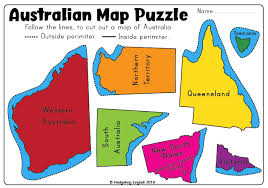 Choose from the colorful illustrated map, the blank map to color in, with the 50 states names. Australian Map Puzzle
